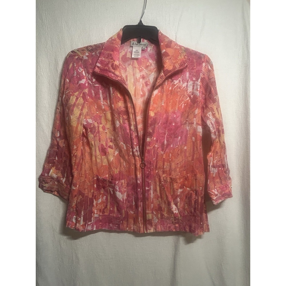A La Carte Women's Zip Up Light Weight Jacket Pinks/Oranges Long Sleeve M